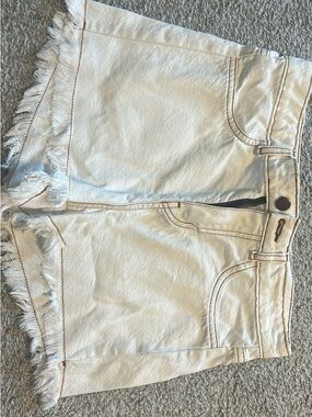 High-Rise Cream Frayed Hem Denim Shorts